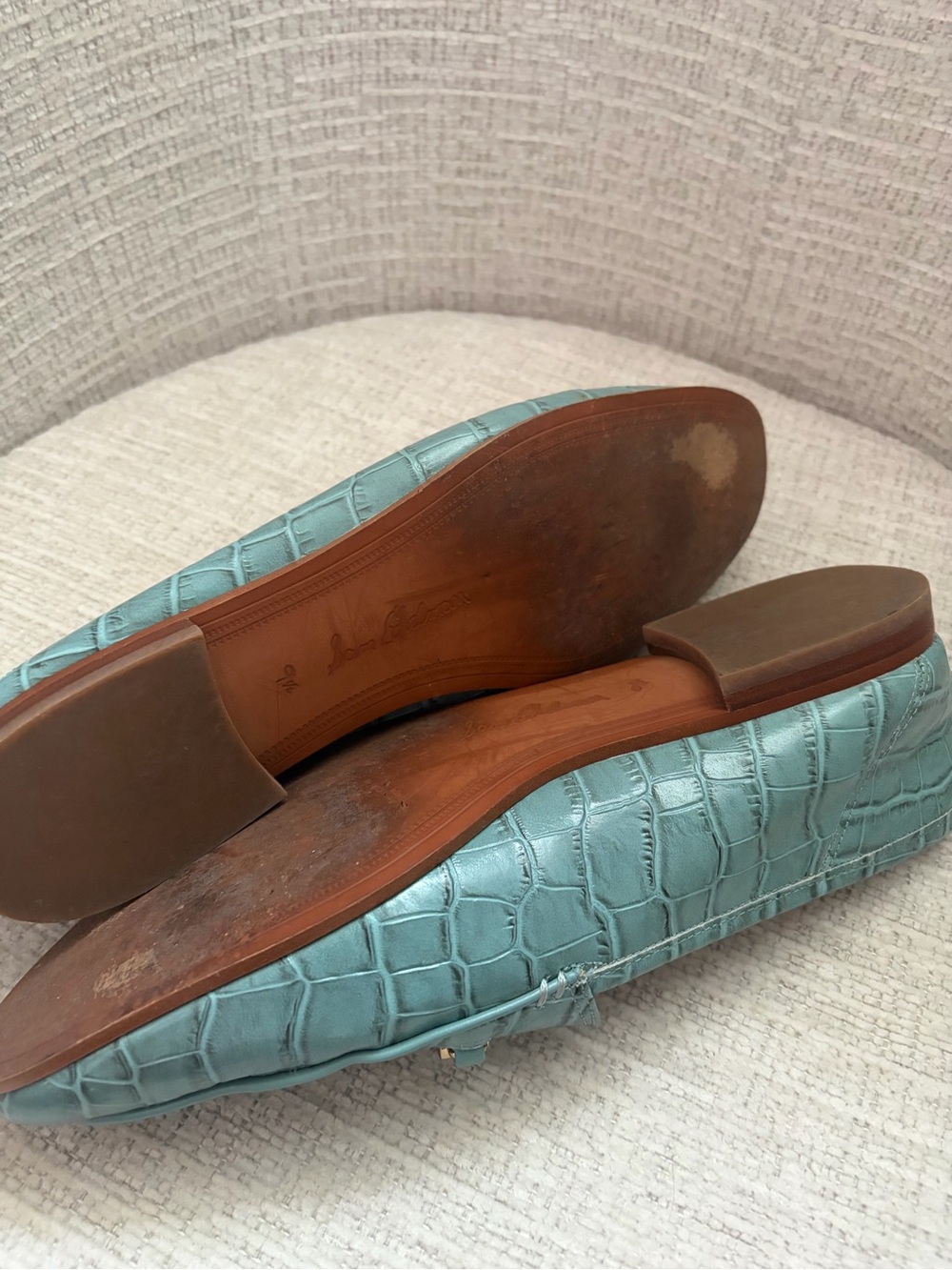 Sam Edelman Women's Croc-Embossed Loafers in Light Teal with Gold Bit - Picture 6 of 6